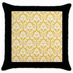 White On Sunny Yellow Damask Black Throw Pillow Case by Zandiepants