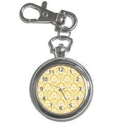 White On Sunny Yellow Damask Key Chain Watch by Zandiepants