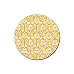 White On Sunny Yellow Damask Drink Coaster (round) by Zandiepants