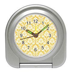 White On Sunny Yellow Damask Desk Alarm Clock by Zandiepants