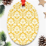 White On Sunny Yellow Damask Oval Ornament (Two Sides) Front