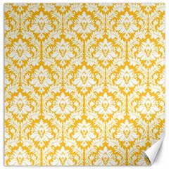 White On Sunny Yellow Damask Canvas 12  X 12  (unframed) by Zandiepants