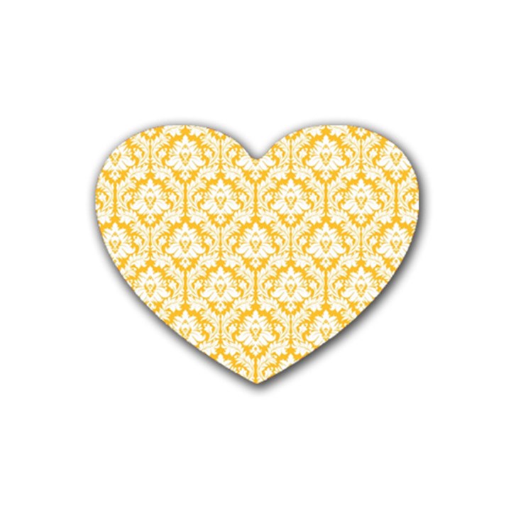 White On Sunny Yellow Damask Drink Coasters (Heart)