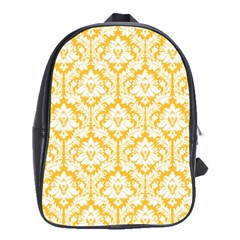 White On Sunny Yellow Damask School Bag (large) by Zandiepants