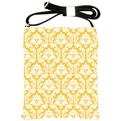 Sunny Yellow Damask Pattern Shoulder Sling Bag by Zandiepants