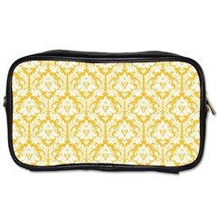 White On Sunny Yellow Damask Travel Toiletry Bag (one Side) by Zandiepants