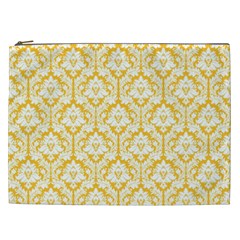 White On Sunny Yellow Damask Cosmetic Bag (xxl) by Zandiepants