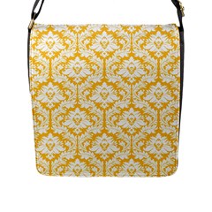 Sunny Yellow Damask Pattern Flap Closure Messenger Bag (l) by Zandiepants