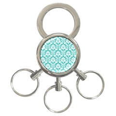 White On Turquoise Damask 3-ring Key Chain by Zandiepants