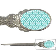 White On Turquoise Damask Letter Opener