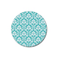 White On Turquoise Damask Drink Coasters 4 Pack (round) by Zandiepants