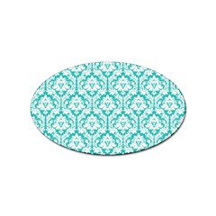 White On Turquoise Damask Sticker (oval) by Zandiepants