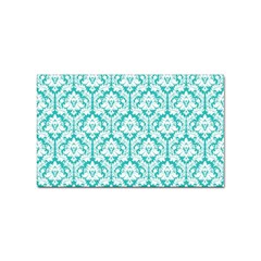 White On Turquoise Damask Sticker (rectangle) by Zandiepants