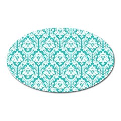 White On Turquoise Damask Magnet (oval) by Zandiepants