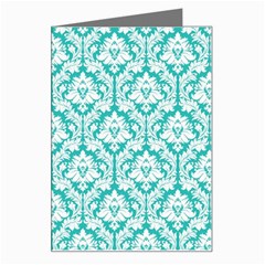 White On Turquoise Damask Greeting Card by Zandiepants