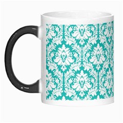 White On Turquoise Damask Morph Mug by Zandiepants