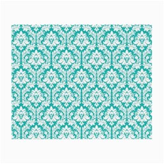 White On Turquoise Damask Glasses Cloth (small) by Zandiepants