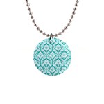 Turquoise Damask Pattern 1  Button Necklace Front