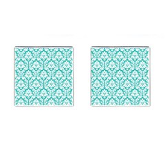 White On Turquoise Damask Cufflinks (square) by Zandiepants