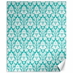 White On Turquoise Damask Canvas 8  X 10  (unframed) by Zandiepants