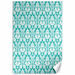 White On Turquoise Damask Canvas 12  X 18  (unframed) by Zandiepants