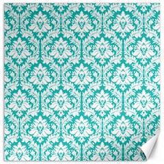 White On Turquoise Damask Canvas 16  X 16  (unframed) by Zandiepants