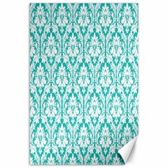 White On Turquoise Damask Canvas 24  X 36  (unframed) by Zandiepants