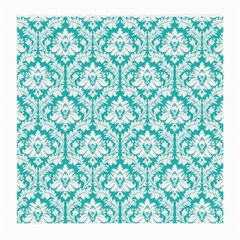 White On Turquoise Damask Glasses Cloth (medium, Two Sided) by Zandiepants