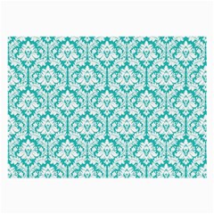 White On Turquoise Damask Glasses Cloth (large) by Zandiepants