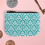 Turquoise Damask Pattern Mini Coin Purse Front