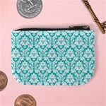 Turquoise Damask Pattern Mini Coin Purse Back