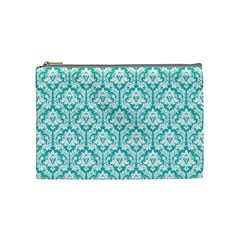 Turquoise Damask Pattern Cosmetic Bag (medium) by Zandiepants