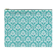 Turquoise Damask Pattern Cosmetic Bag (xl) by Zandiepants