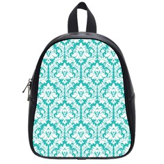 White On Turquoise Damask School Bag (small) by Zandiepants