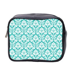 Turquoise Damask Pattern Mini Toiletries Bag (two Sides) by Zandiepants