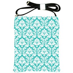 Turquoise Damask Pattern Shoulder Sling Bag by Zandiepants