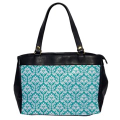 White On Turquoise Damask Oversize Office Handbag (one Side) by Zandiepants