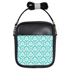 Turquoise Damask Pattern Girls Sling Bag by Zandiepants