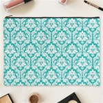 Turquoise Damask Pattern Cosmetic Bag (XXXL) Front