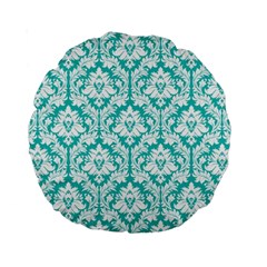 Turquoise Damask Pattern Standard 15  Premium Round Cushion  by Zandiepants