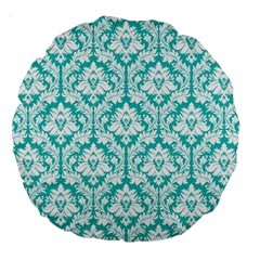 Turquoise Damask Pattern Large 18  Premium Round Cushion  by Zandiepants