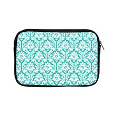 White On Turquoise Damask Apple Ipad Mini Zippered Sleeve by Zandiepants