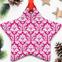 White On Hot Pink Damask Star Ornament