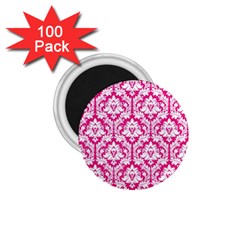 White On Hot Pink Damask 1 75  Button Magnet (100 Pack) by Zandiepants