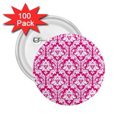 White On Hot Pink Damask 2 25  Button (100 Pack) by Zandiepants