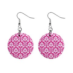 Hot Pink Damask Pattern 1  Button Earrings by Zandiepants