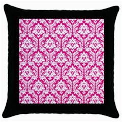 White On Hot Pink Damask Black Throw Pillow Case by Zandiepants