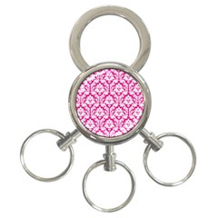 White On Hot Pink Damask 3-ring Key Chain by Zandiepants