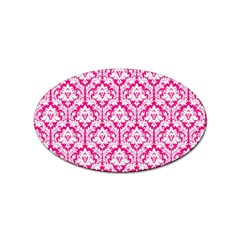 White On Hot Pink Damask Sticker (oval) by Zandiepants