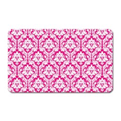 White On Hot Pink Damask Magnet (rectangular) by Zandiepants